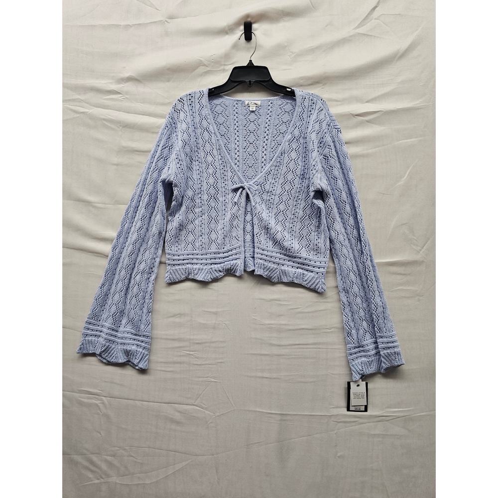 Art Class Girls Pointelle Knit Cardigan Sweater Blue Cotton Casual Size XXL